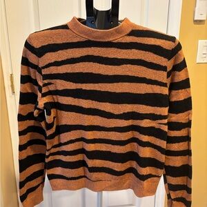 a new day Women's Black and Orange Striped Sweater